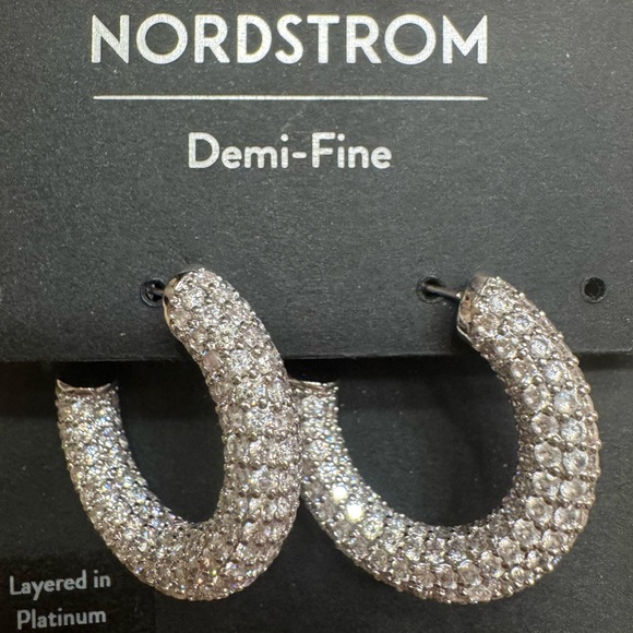 Nordstrom Demi-Fine Chunky Cubic Zirconia  Hoop Earrings Layered in Platinum - Picture 1 of 6